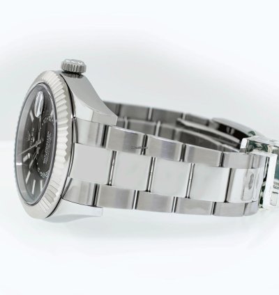 Rolex Sky-dweller 42mm White Gold Steel Black Index Dial Fluted Bezel 336934