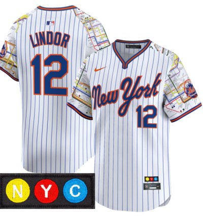 Francisco Lindor Jersey 12 New York Mets Subway Style Vapor Premier Limited Stitched Pinstripe