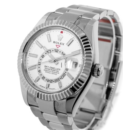 Rolex Sky-dweller 42mm White Gold Steel White Index Dial Fluted Bezel 336934