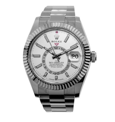 Rolex Sky-dweller 42mm White Gold Steel White Index Dial Fluted Bezel 336934