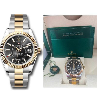 Rolex Sky-dweller 42mm Yellow Gold And Steel Two Tone Black Index Dial 326933