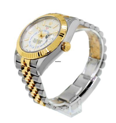 Rolex Sky-dweller 42mm Yellow Gold Stainless Steel White Index Dial Fluted Bezel 336933