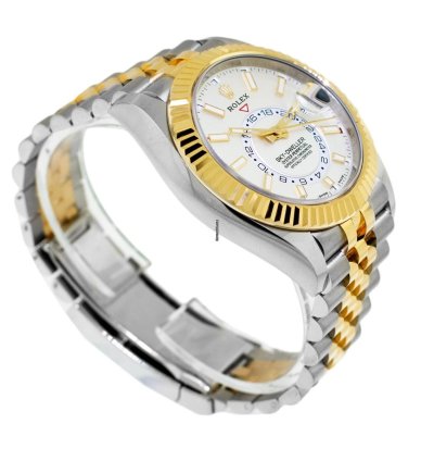 Rolex Sky-dweller 42mm Yellow Gold Stainless Steel White Index Dial Fluted Bezel 336933