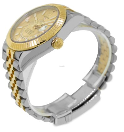 Rolex Sky-dweller 42mm Yellow Gold Steel Champagne Index Dial Fluted Bezel 336933