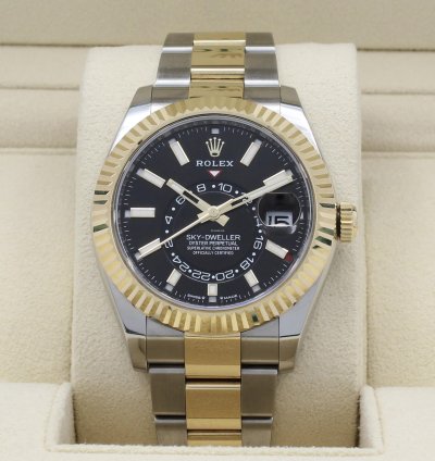 Rolex Sky-dweller Automatic Steel 18k Gold Black Dial Ref 336933
