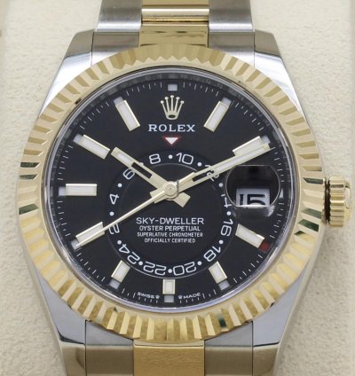 Rolex Sky-dweller Automatic Steel 18k Gold Black Dial Ref 336933
