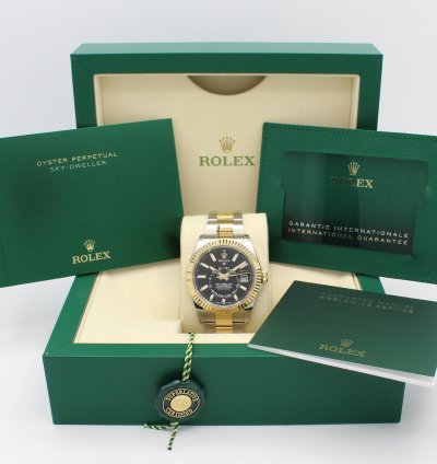 Rolex Sky-dweller Automatic Steel 18k Gold Black Dial Ref 336933