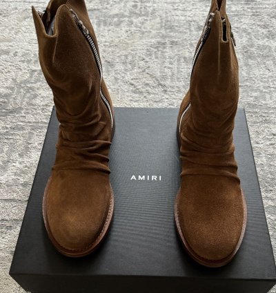 Amiri Tawny Brown Leather Double Zipper Stack Boots 10 Us