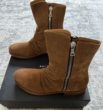 Amiri Tawny Brown Leather Double Zipper Stack Boots 10 Us