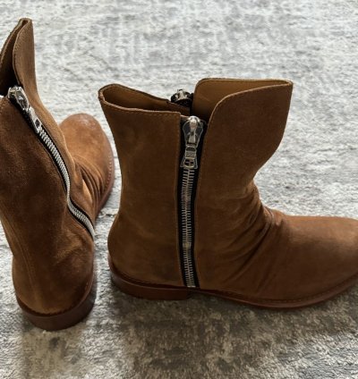 Amiri Tawny Brown Leather Double Zipper Stack Boots 10 Us
