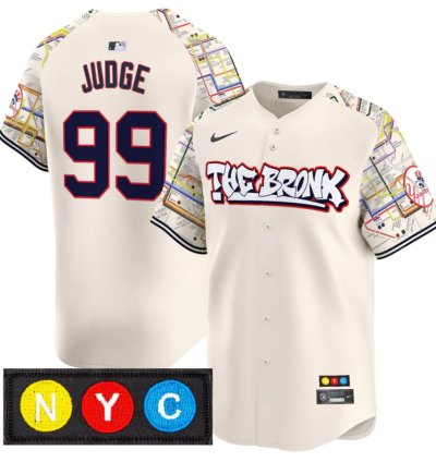 Aaron Judge Jersey 99 New York Yankees The Bronx Subway Style Premier Stitched Cream