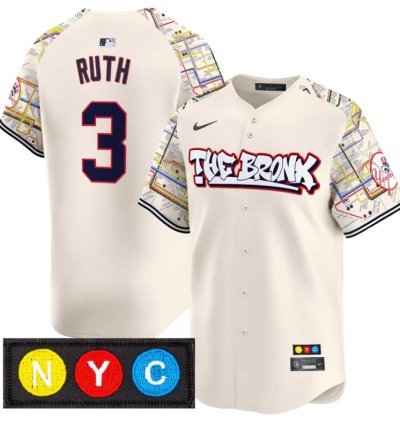 Babe Ruth Jersey 3 New York Yankees The Bronx Subway Style Premier Stitched Cream