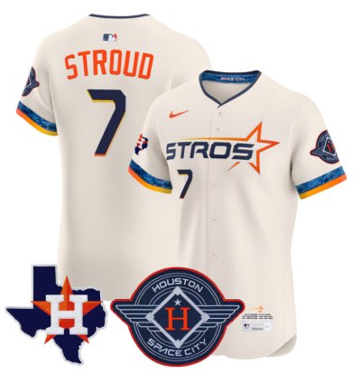 Cj Stroud Jersey 7 Houston Astros 2025 City Connect Texas Patch Premier Elite Stitched Cream