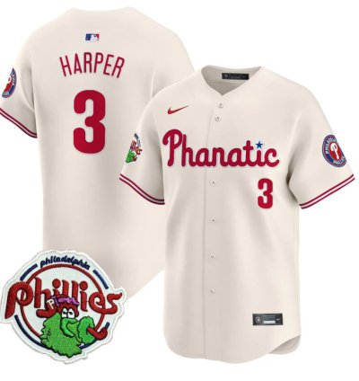 Bryce Harper Jersey 3 Phillies Phanatic Patch Vapor Premier Limited Stitched Cream
