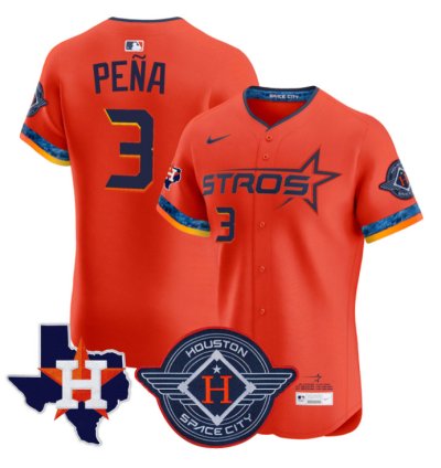 Jeremy Pena Jersey 3 Houston Astros 2025 City Connect Texas Patch Premier Elite Stitched Orange