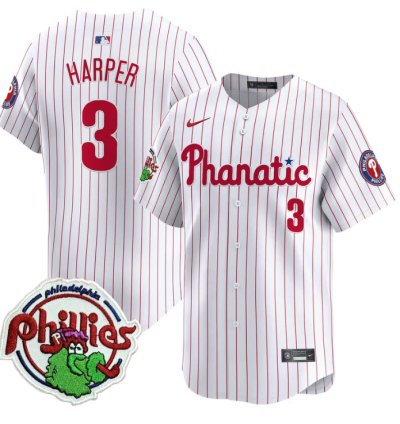 Bryce Harper Jersey 3 Phillies Phanatic Patch Vapor Premier Limited Stitched Pinstripe