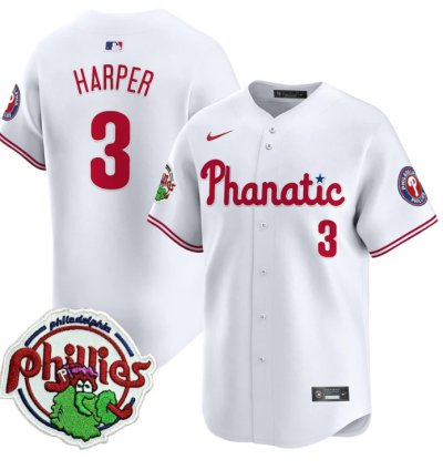 Bryce Harper Jersey 3 Phillies Phanatic Patch Vapor Premier Limited Stitched White