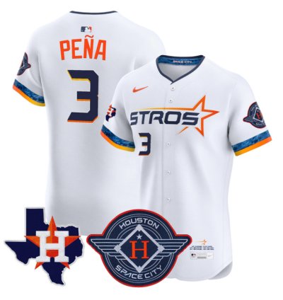 Jeremy Pena Jersey 3 Houston Astros 2025 City Connect Texas Patch Premier Elite Stitched White