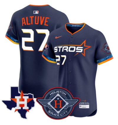 José Altuve Jersey 27 Houston Astros 2025 City Connect Texas Patch Premier Elite Stitched Navy