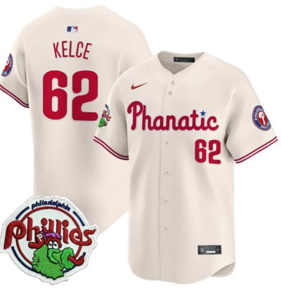 Jason Kelce Jersey 62 Phillies Phanatic Patch Vapor Premier Limited Stitched Cream
