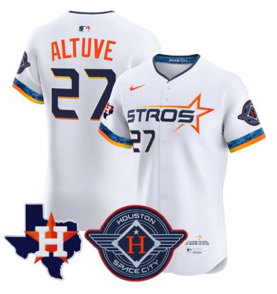 José Altuve Jersey 27 Houston Astros 2025 City Connect Texas Patch Premier Elite Stitched White