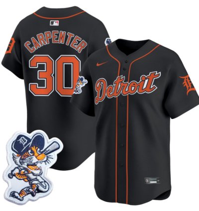 Kerry Carpenter Jersey 30 Detroit Tigers Paws Patch Vapor Premier Limited Stitched Black