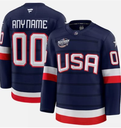 Mens Custom Usa Hockey Jersey Navy 2025 4 Nations Face-off Stitched