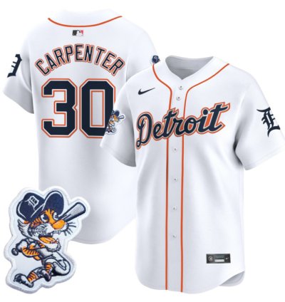 Kerry Carpenter Jersey 30 Detroit Tigers Paws Patch Vapor Premier Limited Stitched White