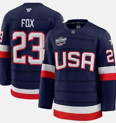 Mens Adam Foxjersey 23 Usa Navy 2025 4 Nations Face-off Stitched