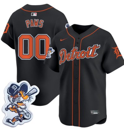 Paws Jersey 00 Detroit Tigers Paws Patch Vapor Premier Limited Stitched Black