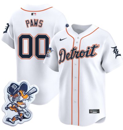 Paws Jersey 00 Detroit Tigers Paws Patch Vapor Premier Limited Stitched White