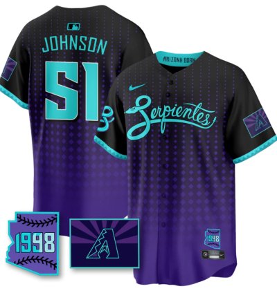 Randy Johnson Jersey 51 Arizona Diamondbacks Serpientes City Connect Stitched Black Purple