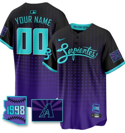 Custom Arizona Diamondbacks Jersey Purple For Second serpientes City Connect Stitched Black Purple