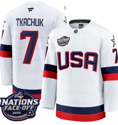 Mens Brady Tkachuk Jersey 7 Usa White 2025 4 Nations Face-off Stitched