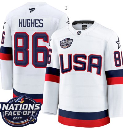 Mens Jack Hughes Jersey 86 Usa White 2025 4 Nations Face-off Stitched