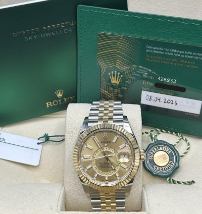 Rolex Sky-dweller Champagne Dial 326933 Jubilee Bracelet New