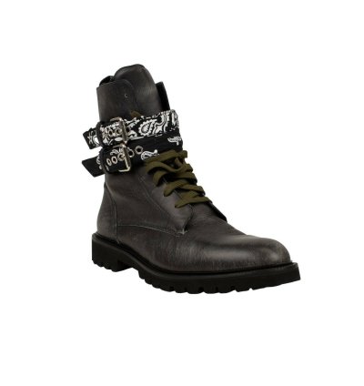 Black Bandana Leather Combat Boot Size 44
