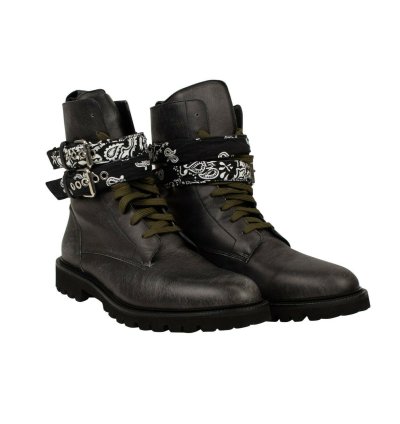 Black Bandana Leather Combat Boot Size 44