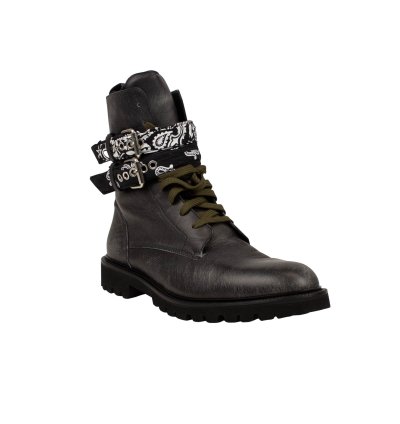 Black Bandana Leather Combat Boot Size 44