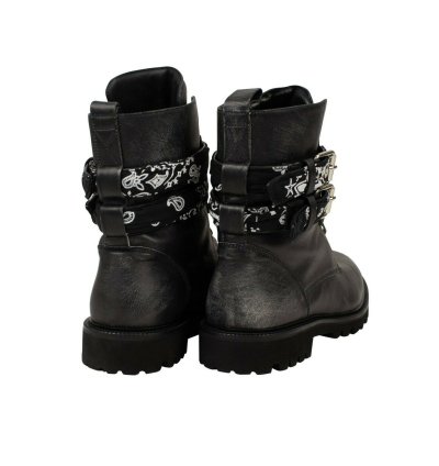 Black Bandana Leather Combat Boot Size 44