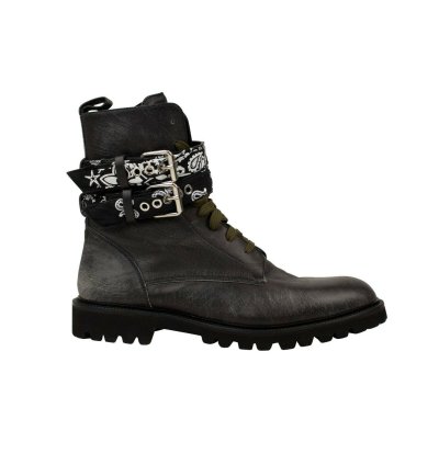 Black Bandana Leather Combat Boot Size 44