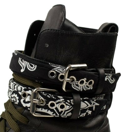 Black Bandana Leather Combat Boot Size 44