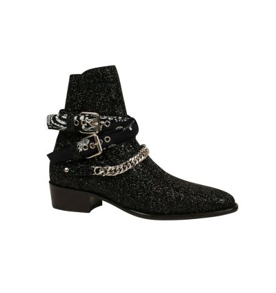 Black Glitter Bandana Buckle Ankle Boots Size 43