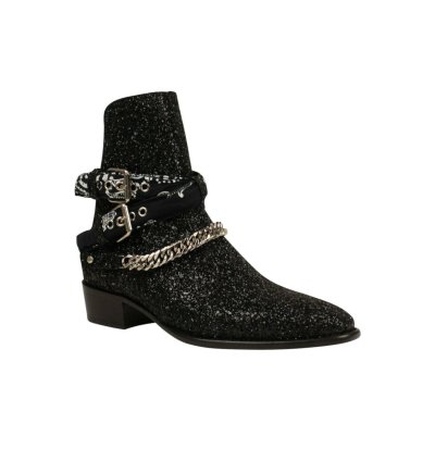 Black Glitter Bandana Buckle Ankle Boots Size 43