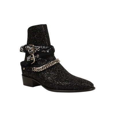 Black Glitter Bandana Buckle Ankle Boots Size 44