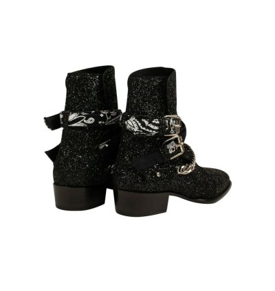 Black Glitter Bandana Buckle Ankle Boots Size 44