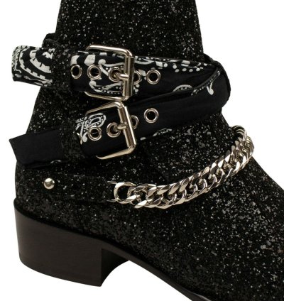 Black Glitter Bandana Buckle Ankle Boots Size 44
