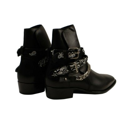 Black Leather Bandana Buckle Boots Size 44