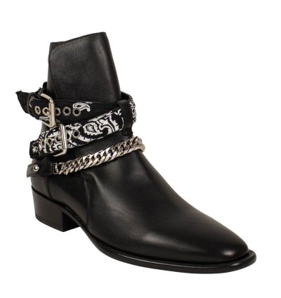 Black Leather Bandanna Buckle Boots Shoes