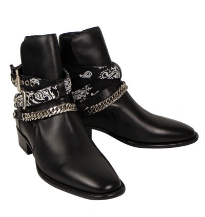 Black Leather Bandanna Buckle Boots Shoes